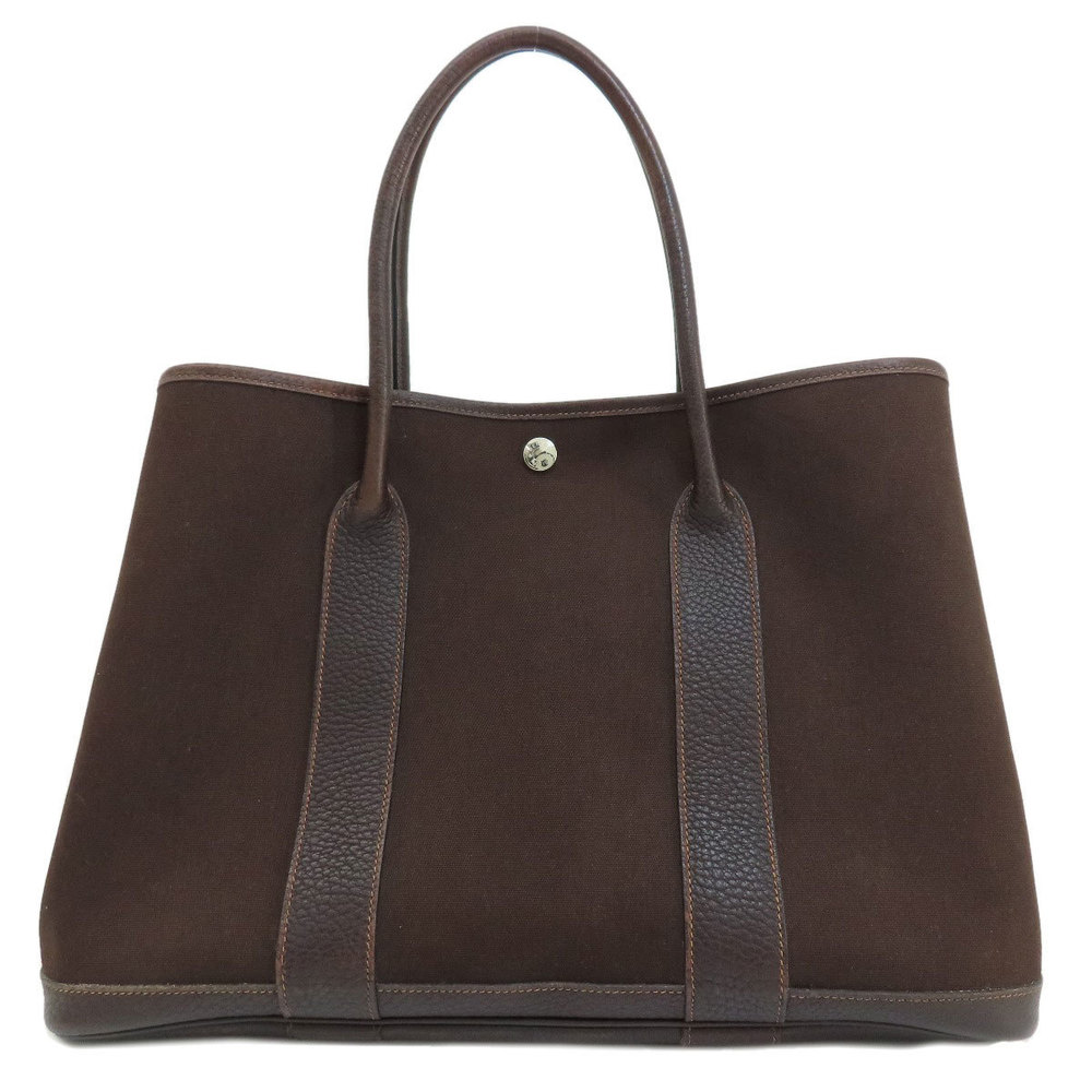 Hermes Garden Party PM Dark Brown Silver Hardware Tote Bag